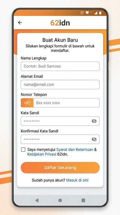 Registrasi Akun 62idn untuk Pengguna Android