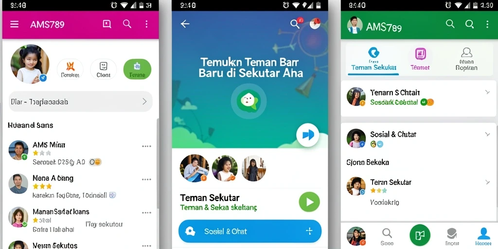 Tampilan antarmuka pengguna AMS789 untuk menjelajahi teman sekitar.