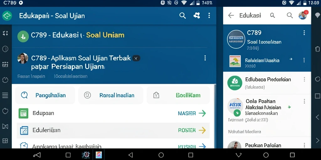 Screenshot aplikasi C789 menampilkan antarmuka Soal Ujian yang interaktif.