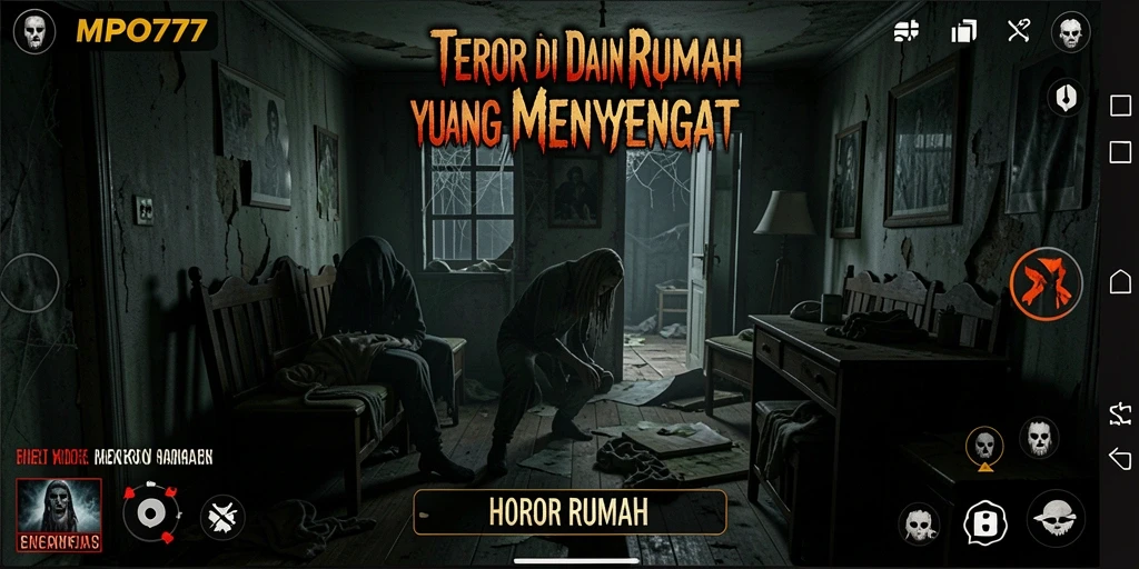 Antarmuka mencekam dan menegangkan dari MPO777 saat menjelajahi rumah horor.